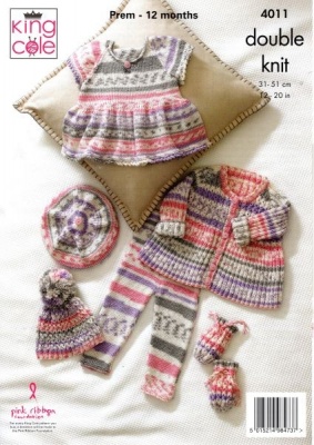 Knitting Pattern - King Cole 4011 - Cherish DK - Baby Set